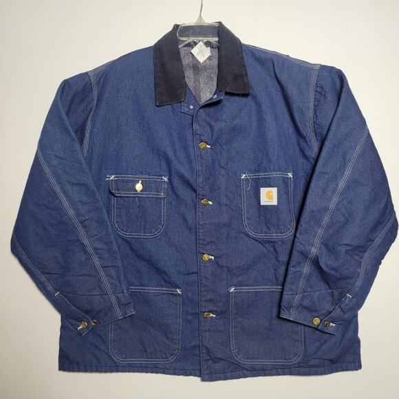 Vintage Carhartt 8LC Denim Chore Coat Jacket 50 (2XL) Blanket Lined Union 2PAC - Picture 1 of 16